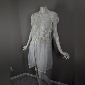 Vintage Val Mode White Lace Bridal Lingerie Dress Sheer Nylon USA S